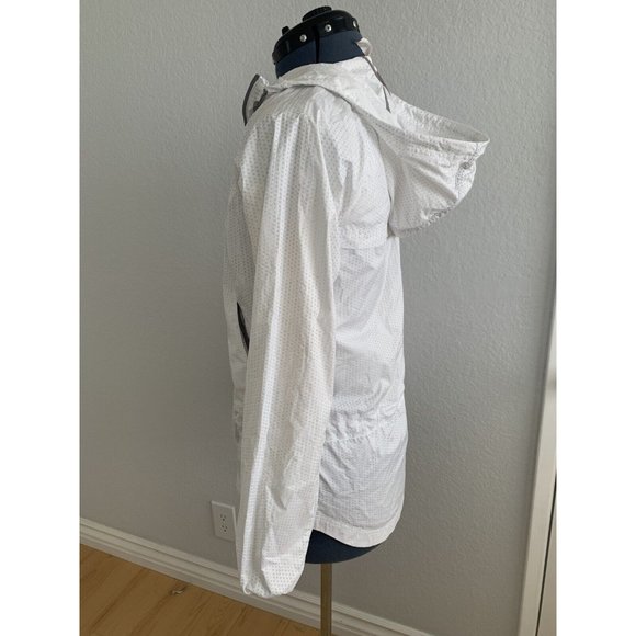 White Lightweight Water Resistant Hooded Packable Jacket XS Cinchable Windbreak - Picture 4 of 14